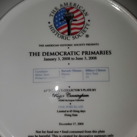 08 Democratic Primaries 1st Ed Collectible Plate - Picture 6 of 8